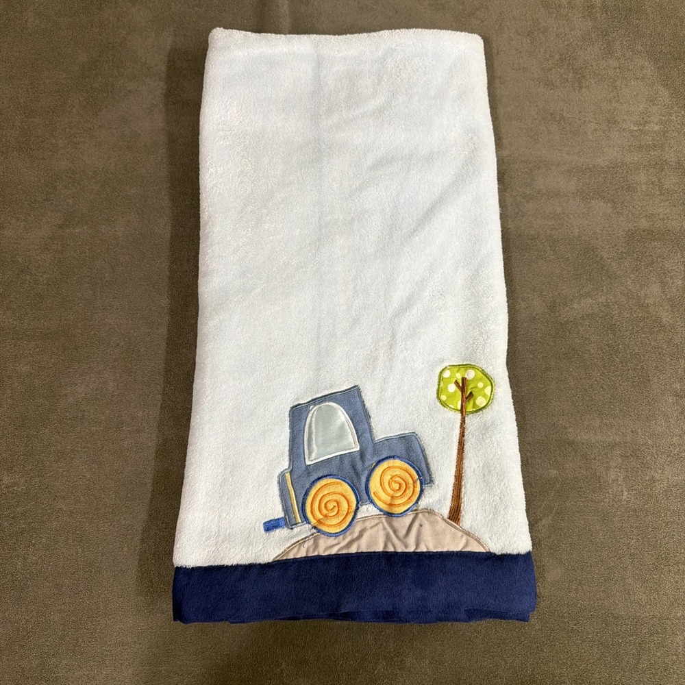 LAMBS & IVY Blue Baby Blanket Embroidered Car Truck Soft Plush
